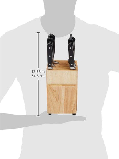 High-Carbon Stainless Steel Kitchen Knife Set with Ergonomic Handles, Full Tang Construction, Pine Wood Block, Black