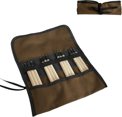 Small Canvas Chisel Roll, Chisels Bag Tool Organizer with 4 Pockets, Metal Pry Bar Plier Wrench Roll Tool Pouch for Mechanic Carpenter Craftsman (Khaki)