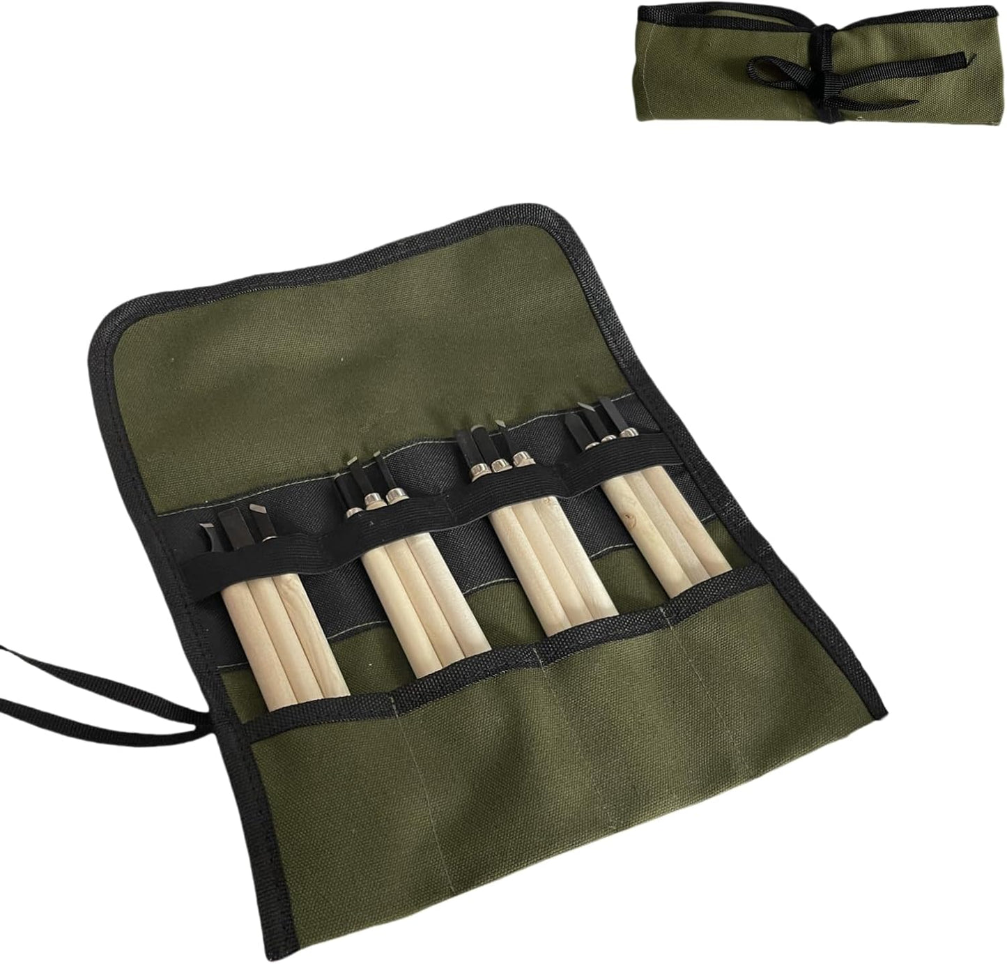 Small Canvas Chisel Roll, Chisels Bag Tool Organizer with 4 Pockets, Metal Pry Bar Plier Wrench Roll Tool Pouch for Mechanic Carpenter Craftsman (Khaki)