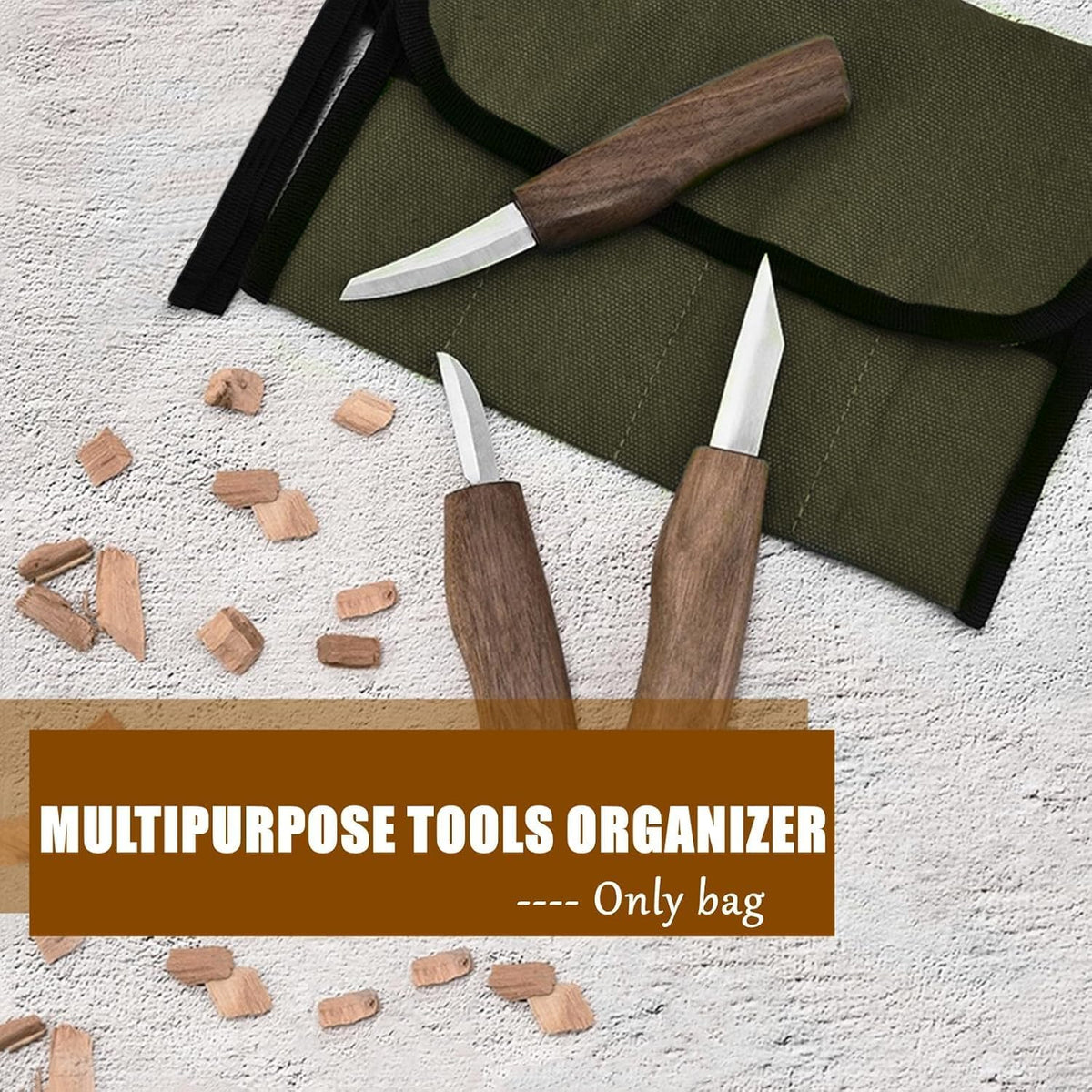 Small Canvas Chisel Roll, Chisels Bag Tool Organizer with 4 Pockets, Metal Pry Bar Plier Wrench Roll Tool Pouch for Mechanic Carpenter Craftsman (Khaki)