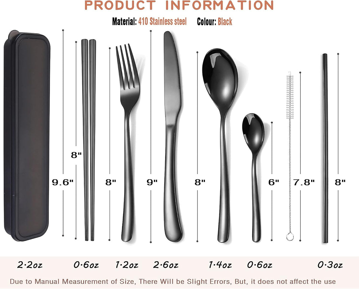 6 Pieces 18/8 Stainless Steel Flatware Set Portable Reusable Cutlery Set Travel Utensils Set Including Chopsticks Knife Fork Spoon Straws Cleaning Brush Dishwasher Safe (Rose Gold)