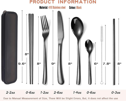 6 Pieces 18/8 Stainless Steel Flatware Set Portable Reusable Cutlery Set Travel Utensils Set Including Chopsticks Knife Fork Spoon Straws Cleaning Brush Dishwasher Safe (Rose Gold)