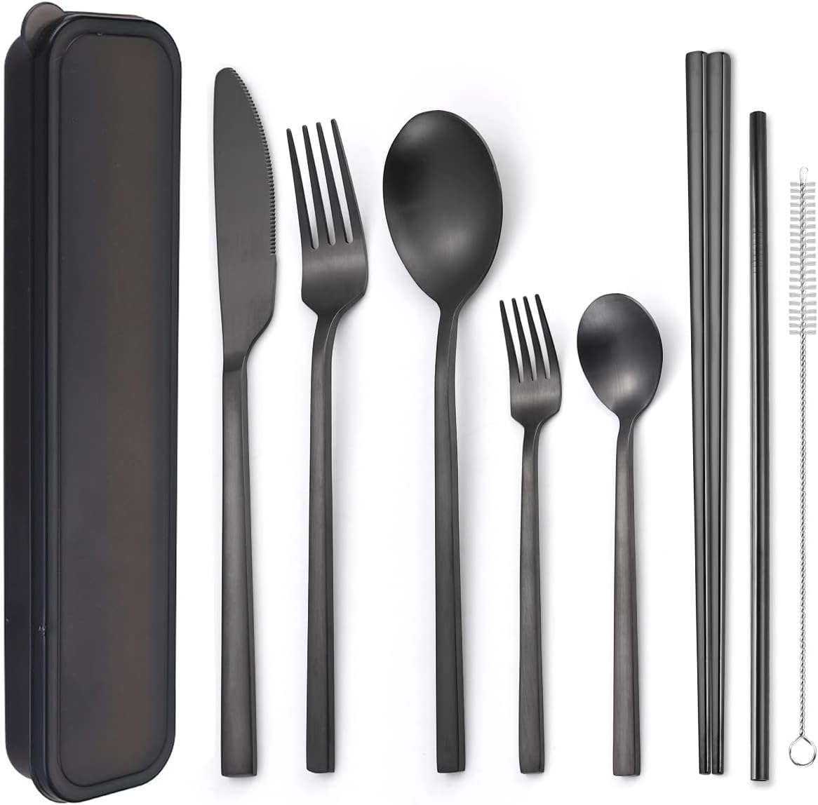 6 Pieces 18/8 Stainless Steel Flatware Set Portable Reusable Cutlery Set Travel Utensils Set Including Chopsticks Knife Fork Spoon Straws Cleaning Brush Dishwasher Safe (Rose Gold)