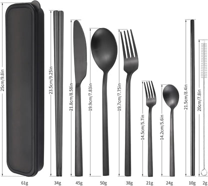 6 Pieces 18/8 Stainless Steel Flatware Set Portable Reusable Cutlery Set Travel Utensils Set Including Chopsticks Knife Fork Spoon Straws Cleaning Brush Dishwasher Safe (Rose Gold)