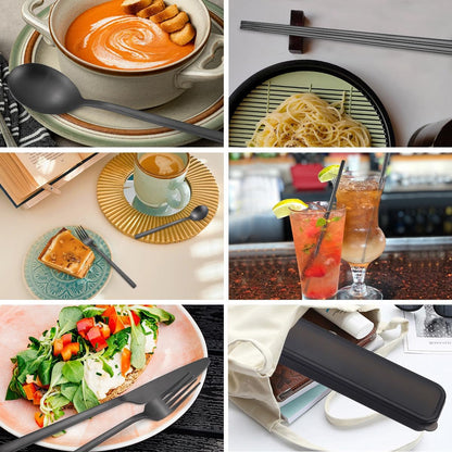 6 Pieces 18/8 Stainless Steel Flatware Set Portable Reusable Cutlery Set Travel Utensils Set Including Chopsticks Knife Fork Spoon Straws Cleaning Brush Dishwasher Safe (Rose Gold)