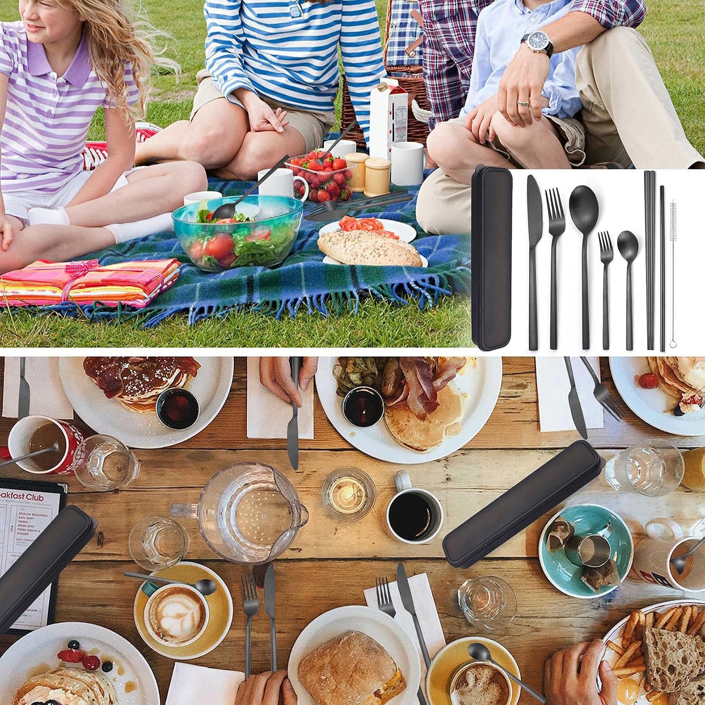 6 Pieces 18/8 Stainless Steel Flatware Set Portable Reusable Cutlery Set Travel Utensils Set Including Chopsticks Knife Fork Spoon Straws Cleaning Brush Dishwasher Safe (Rose Gold)