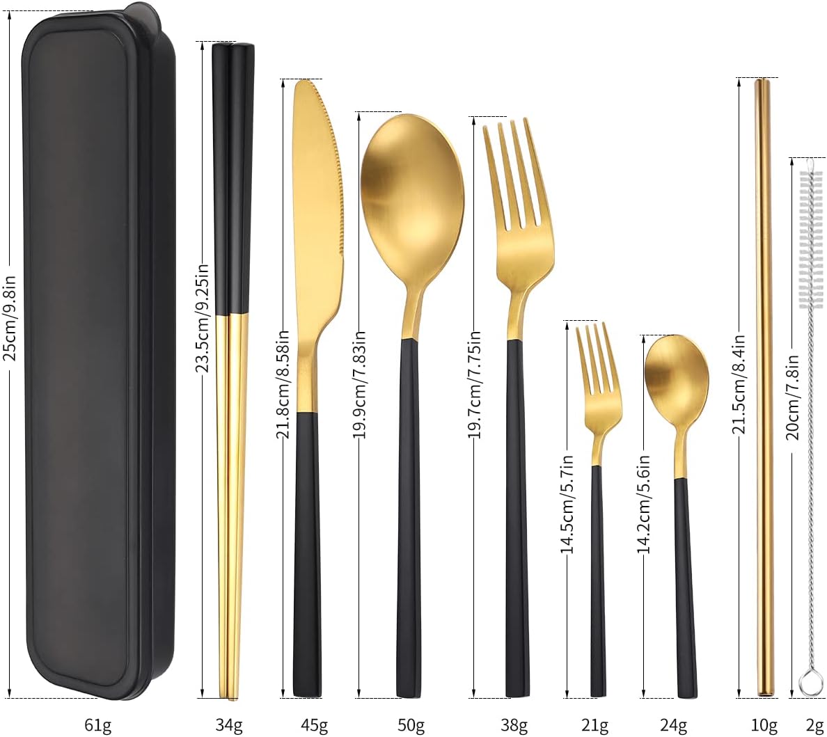 6 Pieces 18/8 Stainless Steel Flatware Set Portable Reusable Cutlery Set Travel Utensils Set Including Chopsticks Knife Fork Spoon Straws Cleaning Brush Dishwasher Safe (Rose Gold)