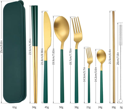 6 Pieces 18/8 Stainless Steel Flatware Set Portable Reusable Cutlery Set Travel Utensils Set Including Chopsticks Knife Fork Spoon Straws Cleaning Brush Dishwasher Safe (Rose Gold)