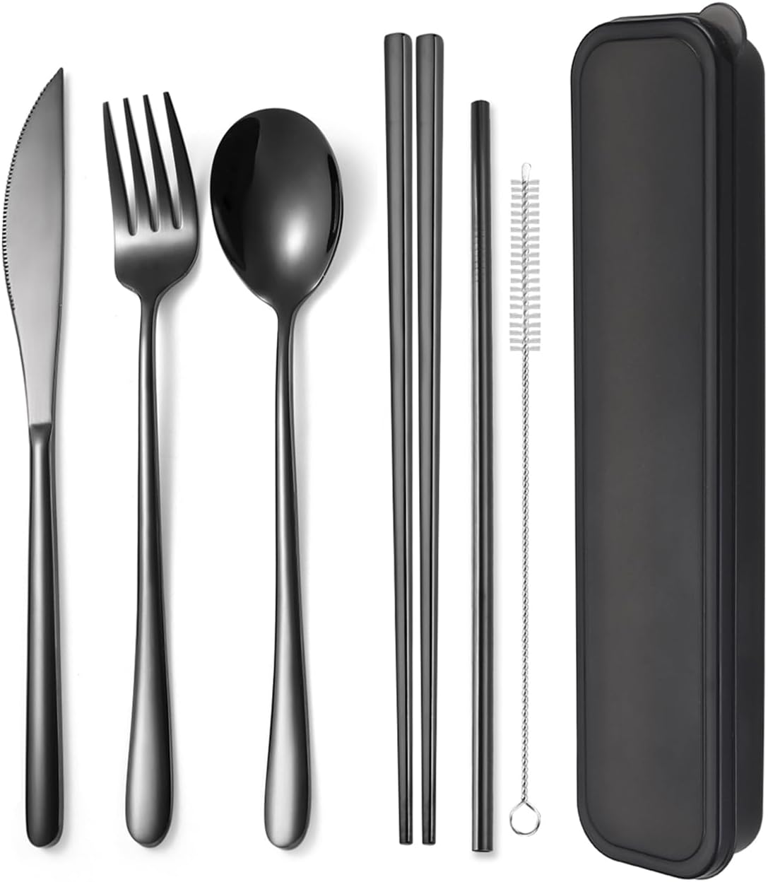 6 Pieces 18/8 Stainless Steel Flatware Set Portable Reusable Cutlery Set Travel Utensils Set Including Chopsticks Knife Fork Spoon Straws Cleaning Brush Dishwasher Safe (Rose Gold)
