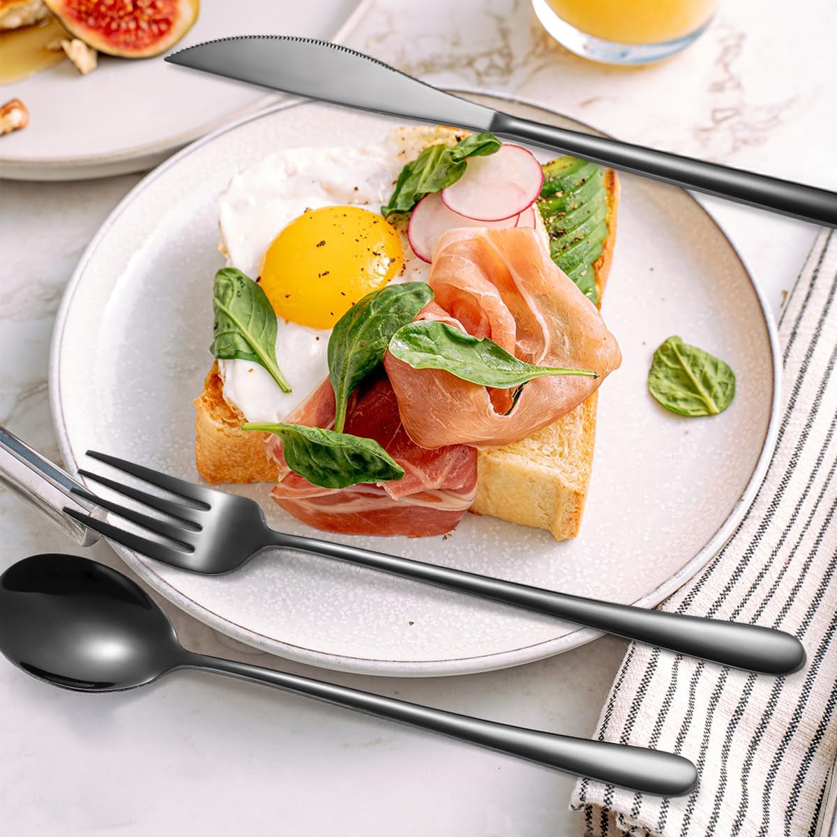 6 Pieces 18/8 Stainless Steel Flatware Set Portable Reusable Cutlery Set Travel Utensils Set Including Chopsticks Knife Fork Spoon Straws Cleaning Brush Dishwasher Safe (Rose Gold)