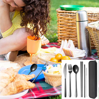 6 Pieces 18/8 Stainless Steel Flatware Set Portable Reusable Cutlery Set Travel Utensils Set Including Chopsticks Knife Fork Spoon Straws Cleaning Brush Dishwasher Safe (Rose Gold)