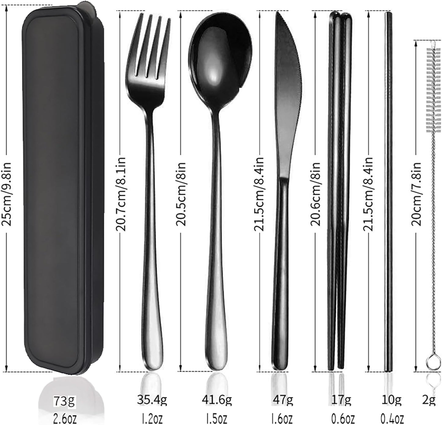6 Pieces 18/8 Stainless Steel Flatware Set Portable Reusable Cutlery Set Travel Utensils Set Including Chopsticks Knife Fork Spoon Straws Cleaning Brush Dishwasher Safe (Rose Gold)
