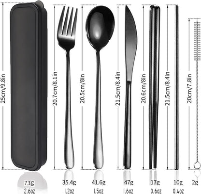 6 Pieces 18/8 Stainless Steel Flatware Set Portable Reusable Cutlery Set Travel Utensils Set Including Chopsticks Knife Fork Spoon Straws Cleaning Brush Dishwasher Safe (Rose Gold)