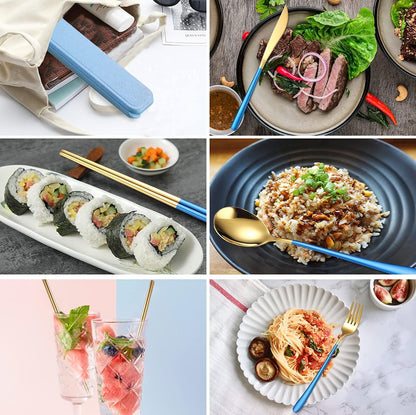 6 Pieces 18/8 Stainless Steel Flatware Set Portable Reusable Cutlery Set Travel Utensils Set Including Chopsticks Knife Fork Spoon Straws Cleaning Brush Dishwasher Safe (Rose Gold)