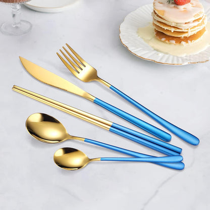 6 Pieces 18/8 Stainless Steel Flatware Set Portable Reusable Cutlery Set Travel Utensils Set Including Chopsticks Knife Fork Spoon Straws Cleaning Brush Dishwasher Safe (Rose Gold)
