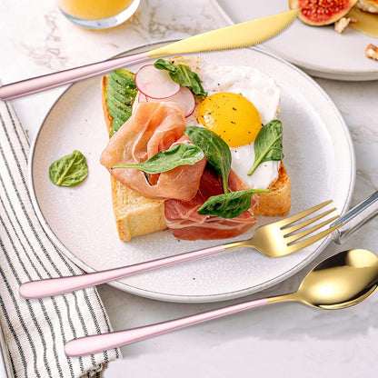 6 Pieces 18/8 Stainless Steel Flatware Set Portable Reusable Cutlery Set Travel Utensils Set Including Chopsticks Knife Fork Spoon Straws Cleaning Brush Dishwasher Safe (Rose Gold)