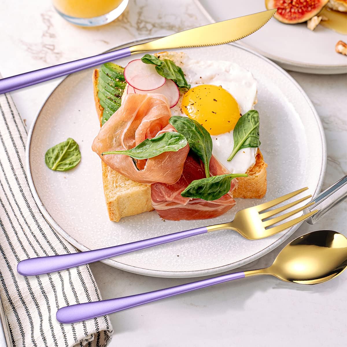 6 Pieces 18/8 Stainless Steel Flatware Set Portable Reusable Cutlery Set Travel Utensils Set Including Chopsticks Knife Fork Spoon Straws Cleaning Brush Dishwasher Safe (Rose Gold)