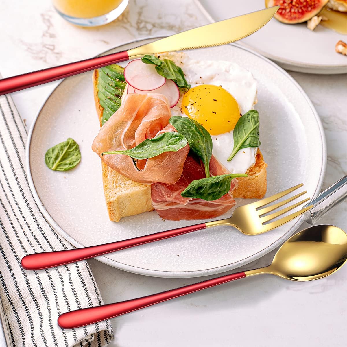 6 Pieces 18/8 Stainless Steel Flatware Set Portable Reusable Cutlery Set Travel Utensils Set Including Chopsticks Knife Fork Spoon Straws Cleaning Brush Dishwasher Safe (Rose Gold)