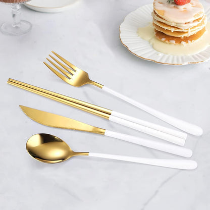 6 Pieces 18/8 Stainless Steel Flatware Set Portable Reusable Cutlery Set Travel Utensils Set Including Chopsticks Knife Fork Spoon Straws Cleaning Brush Dishwasher Safe (Rose Gold)