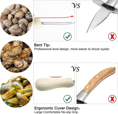 Oyster Shucking Knife, 2 Pack Oyster Knife Shucker Set with Professional Grade Cut Resistant Gloves, Stainless Steel Seafood Opener Tools