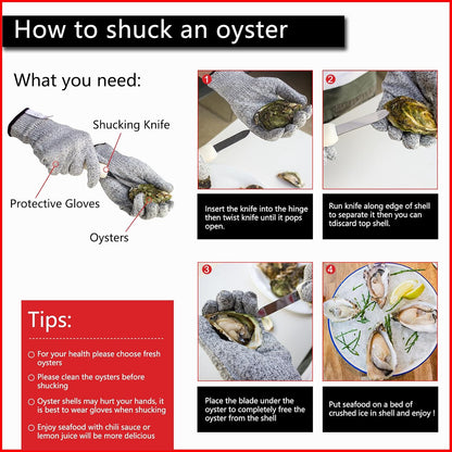 Oyster Shucking Knife, 2 Pack Oyster Knife Shucker Set with Professional Grade Cut Resistant Gloves, Stainless Steel Seafood Opener Tools