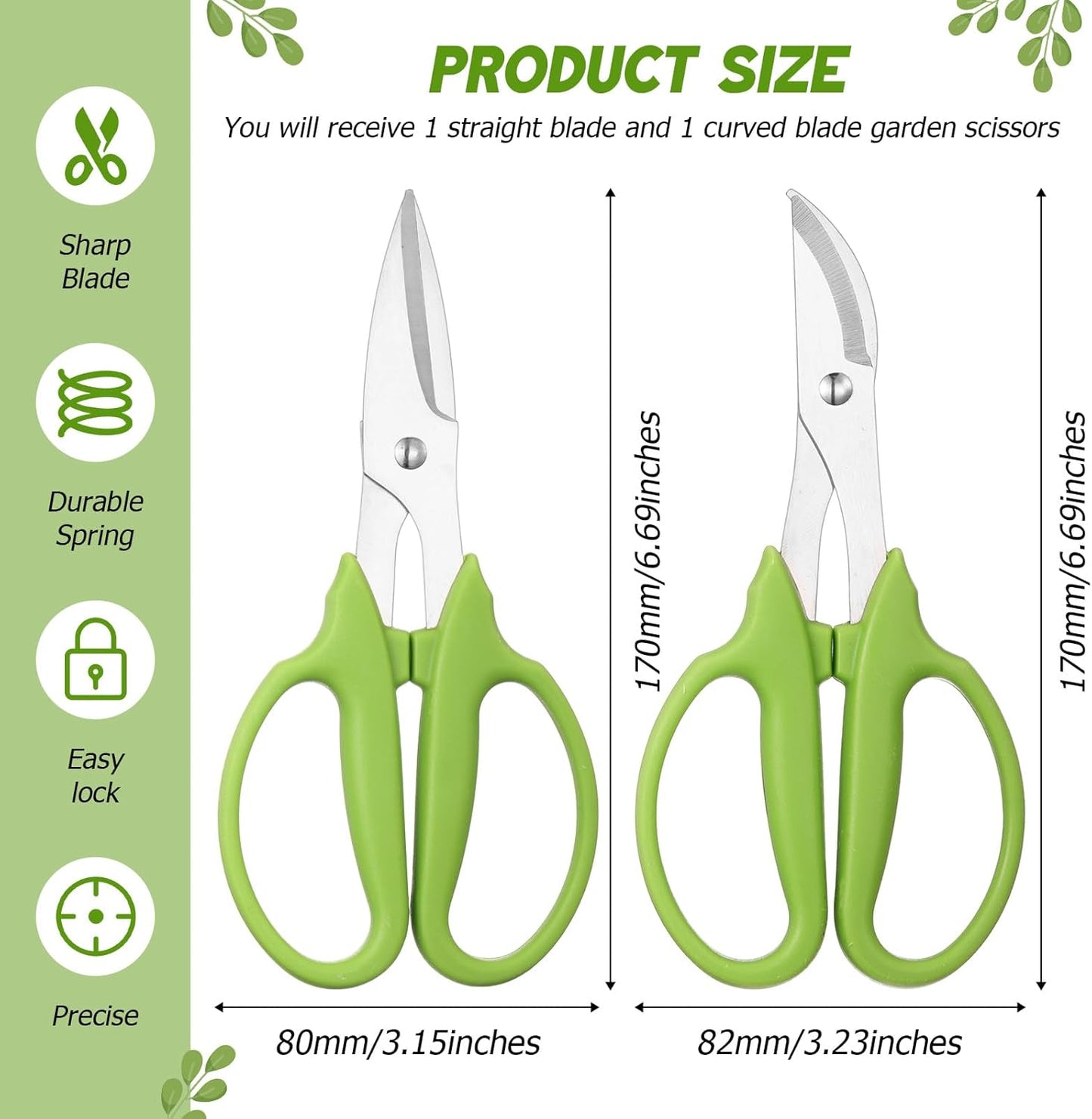 2 Pcs Garden Scissors Shears Trimming Scissors Pruning Floral Shears for Herb Flowers Plants with Straight and Curved Blade for Gardening (Curved,Straght)