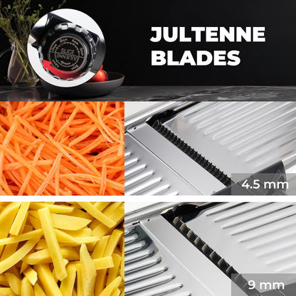 Adjustable Mandoline Slicer 5-in-1 Stainless Steel Vegetable Cutter with Ultra Sharp Blades, Julienne Slicer & Shredder for Potato, Onion