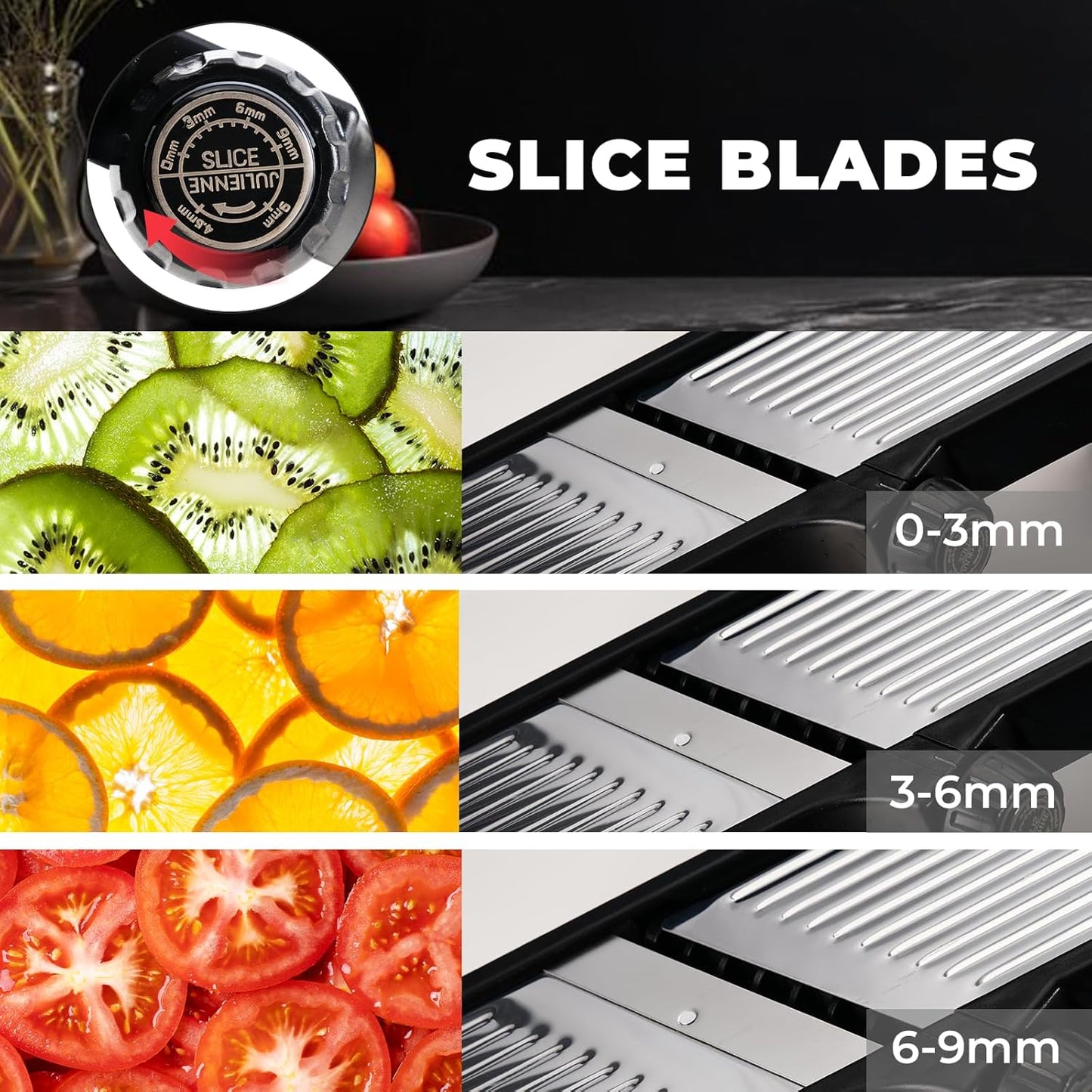 Adjustable Mandoline Slicer 5-in-1 Stainless Steel Vegetable Cutter with Ultra Sharp Blades, Julienne Slicer & Shredder for Potato, Onion