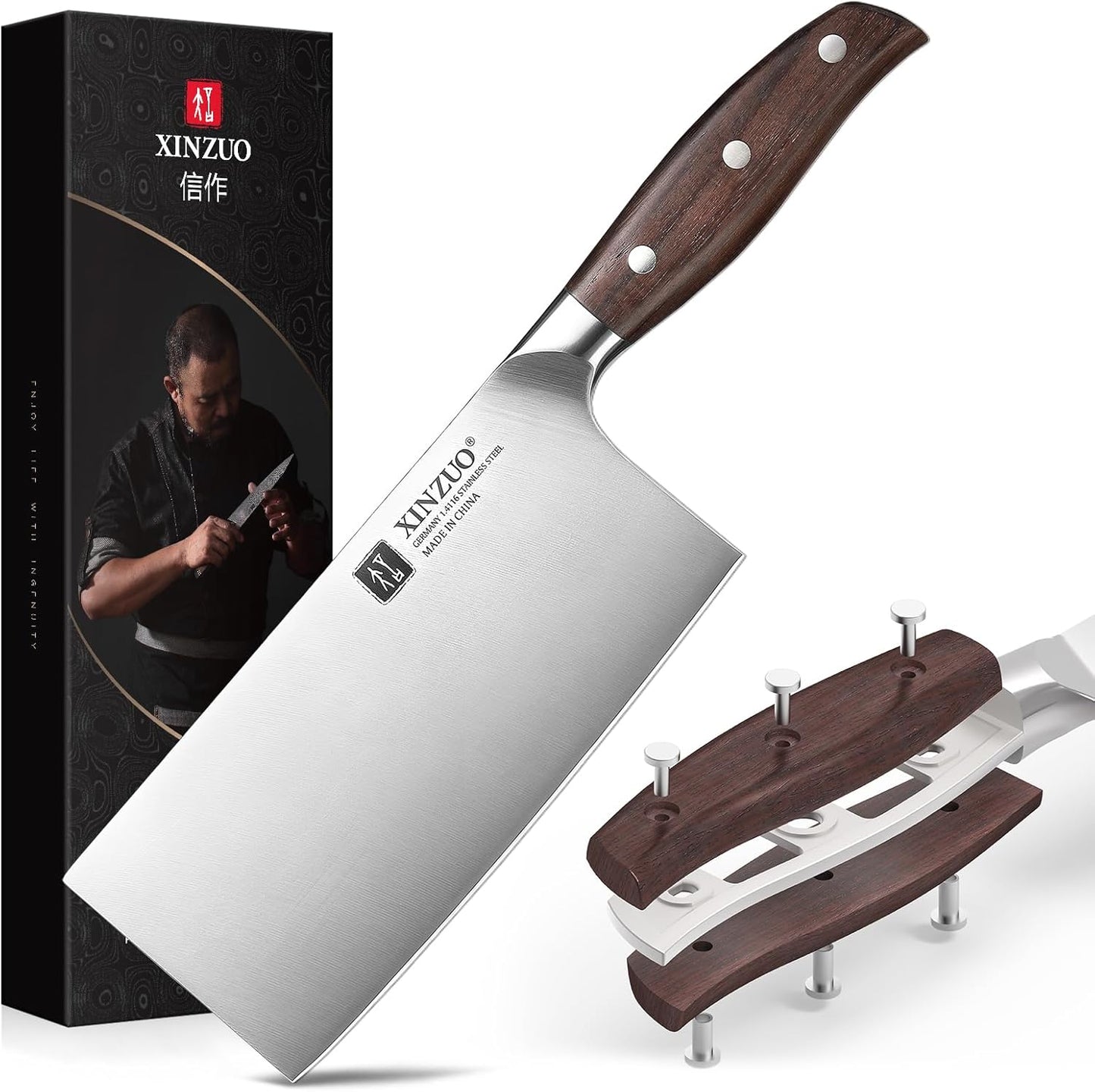 Meat Cleaver Knife, 7 Inches German Stainless Steel Chef Cleaver Knife,Vegetable Meat Cleaver,Multifunction Chopper Butcher Knife,Chinese Chef Knife, Ultra Sharp, Red Sandalwood Handle