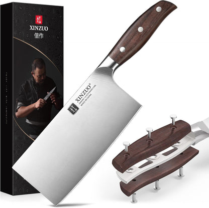 Meat Cleaver Knife, 7 Inches German Stainless Steel Chef Cleaver Knife,Vegetable Meat Cleaver,Multifunction Chopper Butcher Knife,Chinese Chef Knife, Ultra Sharp, Red Sandalwood Handle