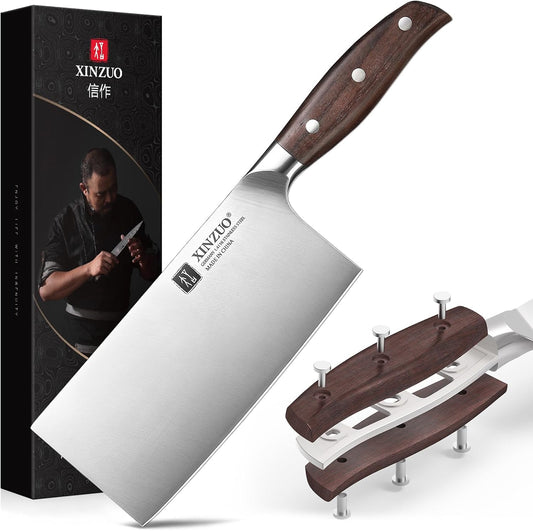 Meat Cleaver Knife, 7 Inches German Stainless Steel Chef Cleaver Knife,Vegetable Meat Cleaver,Multifunction Chopper Butcher Knife,Chinese Chef Knife, Ultra Sharp, Red Sandalwood Handle