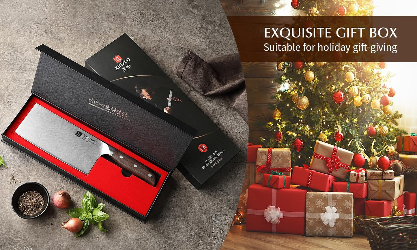 Meat Cleaver Knife, 7 Inches German Stainless Steel Chef Cleaver Knife,Vegetable Meat Cleaver,Multifunction Chopper Butcher Knife,Chinese Chef Knife, Ultra Sharp, Red Sandalwood Handle