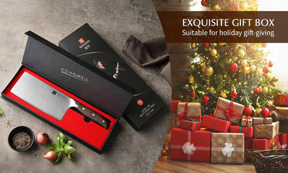 Meat Cleaver Knife, 7 Inches German Stainless Steel Chef Cleaver Knife,Vegetable Meat Cleaver,Multifunction Chopper Butcher Knife,Chinese Chef Knife, Ultra Sharp, Red Sandalwood Handle
