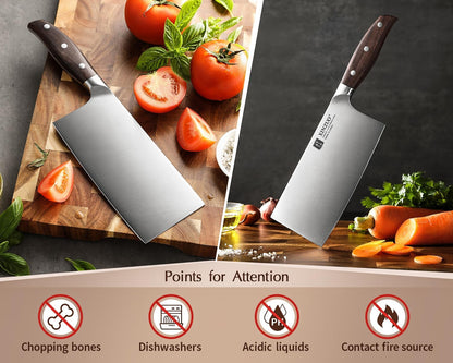 Meat Cleaver Knife, 7 Inches German Stainless Steel Chef Cleaver Knife,Vegetable Meat Cleaver,Multifunction Chopper Butcher Knife,Chinese Chef Knife, Ultra Sharp, Red Sandalwood Handle