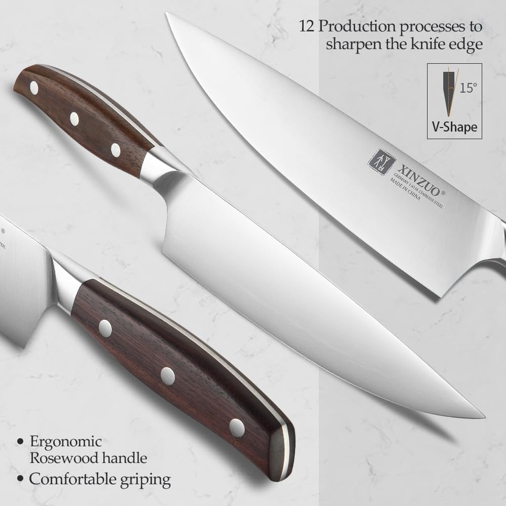 Meat Cleaver Knife, 7 Inches German Stainless Steel Chef Cleaver Knife,Vegetable Meat Cleaver,Multifunction Chopper Butcher Knife,Chinese Chef Knife, Ultra Sharp, Red Sandalwood Handle