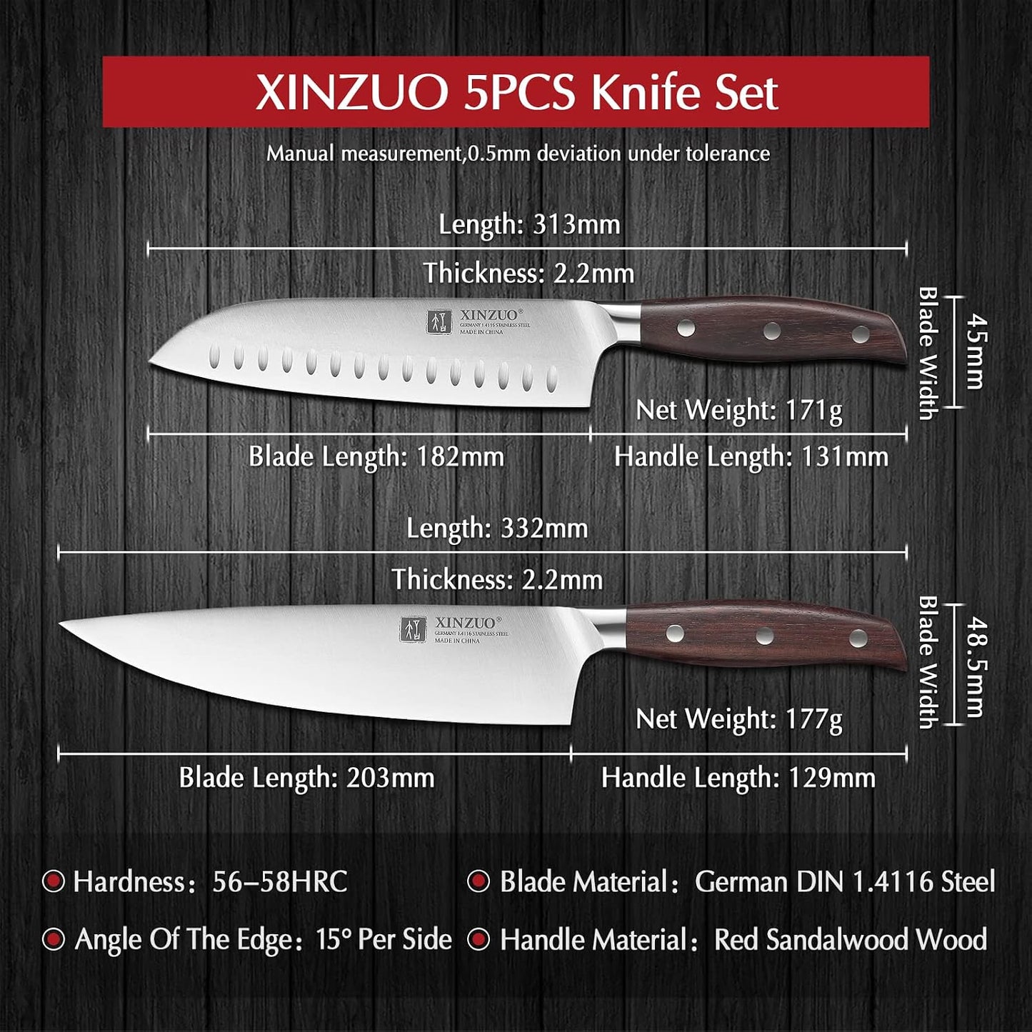 Meat Cleaver Knife, 7 Inches German Stainless Steel Chef Cleaver Knife,Vegetable Meat Cleaver,Multifunction Chopper Butcher Knife,Chinese Chef Knife, Ultra Sharp, Red Sandalwood Handle