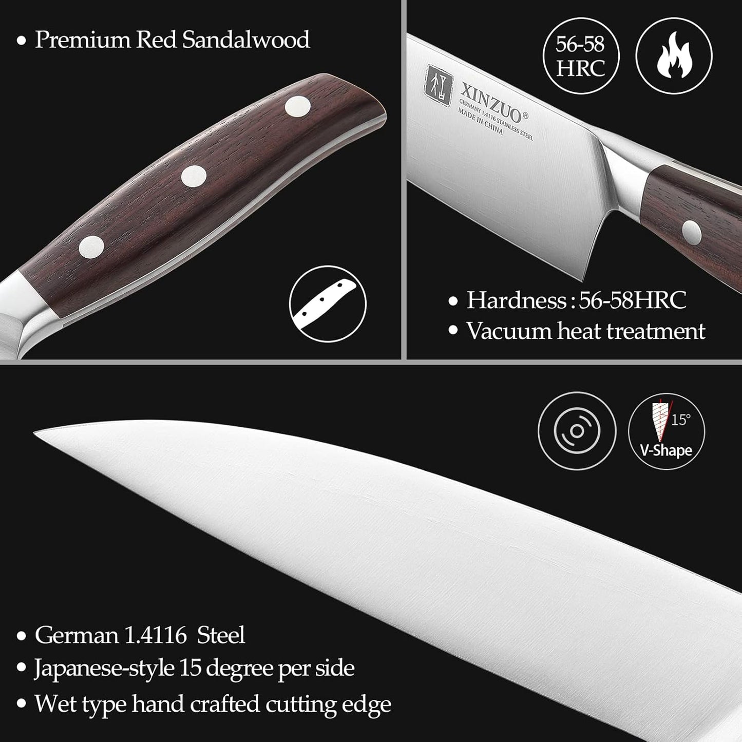 Meat Cleaver Knife, 7 Inches German Stainless Steel Chef Cleaver Knife,Vegetable Meat Cleaver,Multifunction Chopper Butcher Knife,Chinese Chef Knife, Ultra Sharp, Red Sandalwood Handle