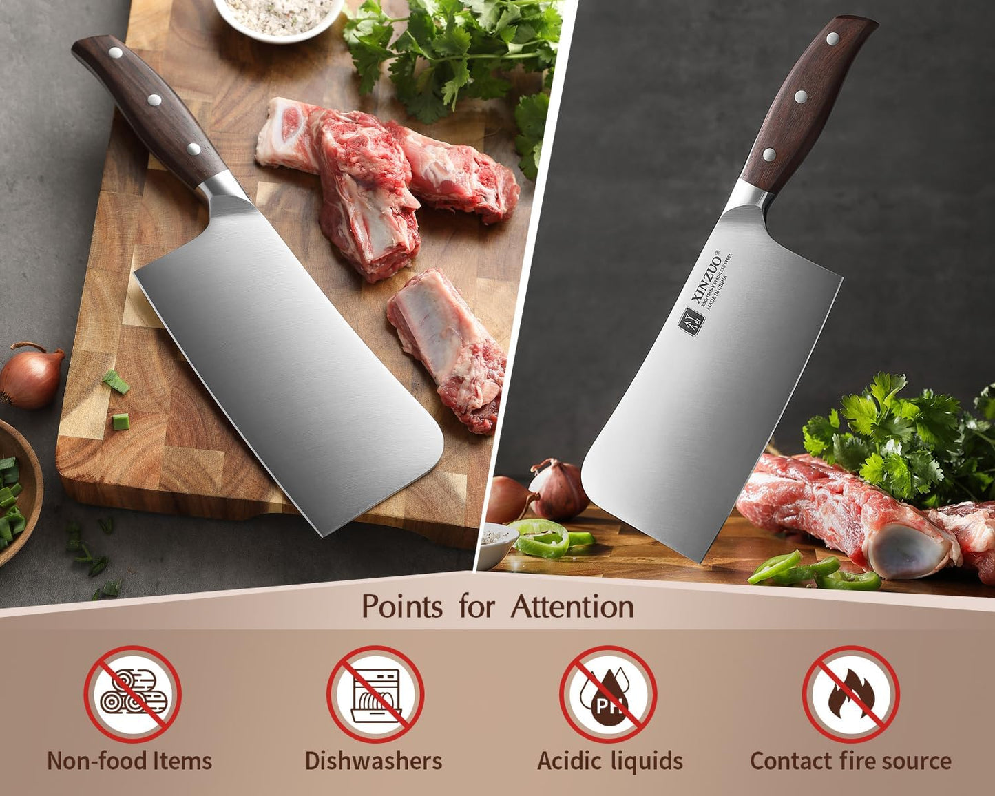 Meat Cleaver Knife, 7 Inches German Stainless Steel Chef Cleaver Knife,Vegetable Meat Cleaver,Multifunction Chopper Butcher Knife,Chinese Chef Knife, Ultra Sharp, Red Sandalwood Handle