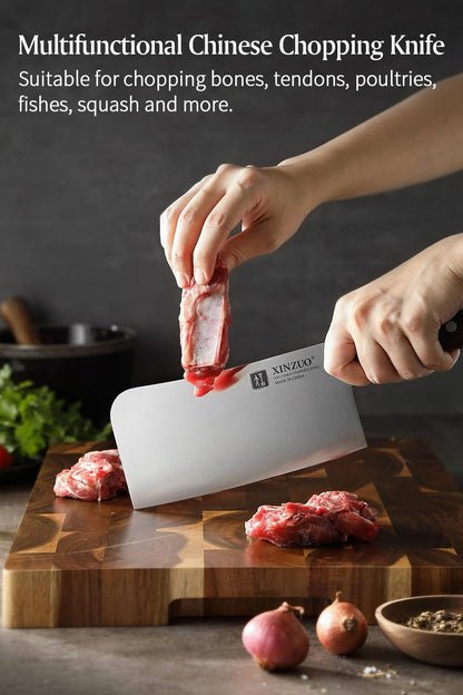 Meat Cleaver Knife, 7 Inches German Stainless Steel Chef Cleaver Knife,Vegetable Meat Cleaver,Multifunction Chopper Butcher Knife,Chinese Chef Knife, Ultra Sharp, Red Sandalwood Handle