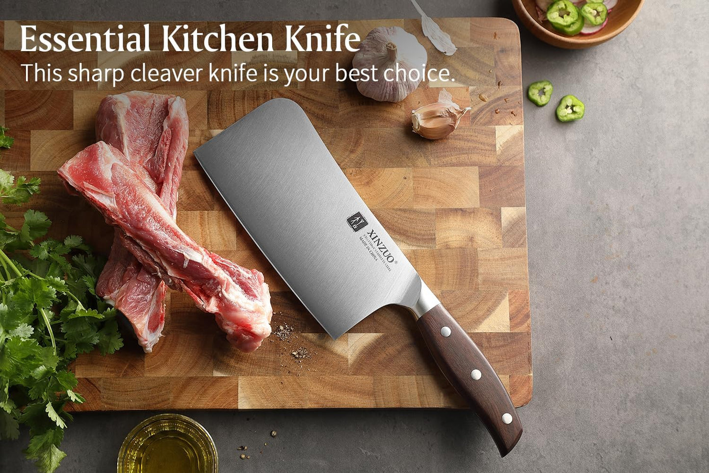 Meat Cleaver Knife, 7 Inches German Stainless Steel Chef Cleaver Knife,Vegetable Meat Cleaver,Multifunction Chopper Butcher Knife,Chinese Chef Knife, Ultra Sharp, Red Sandalwood Handle