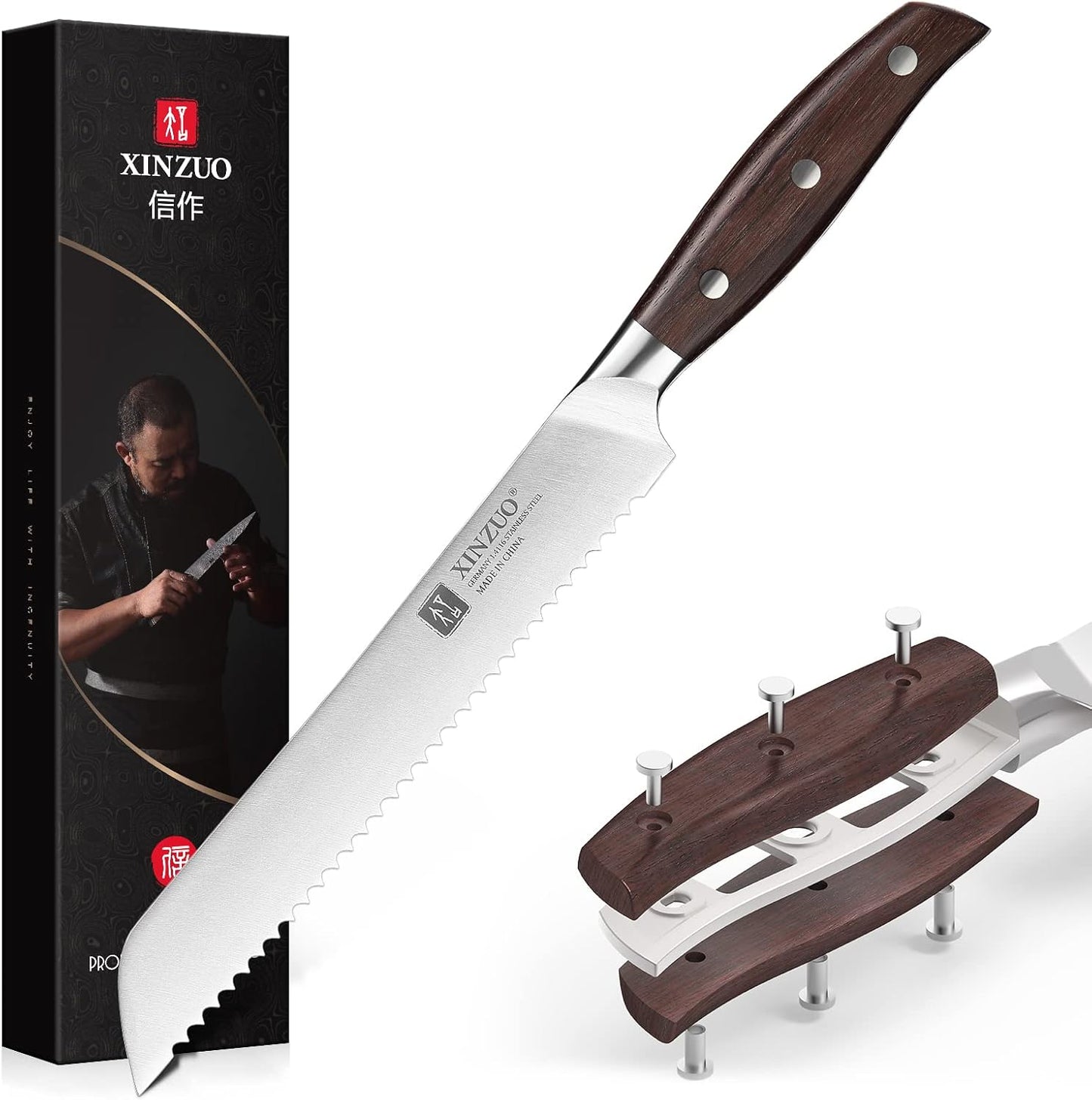 Meat Cleaver Knife, 7 Inches German Stainless Steel Chef Cleaver Knife,Vegetable Meat Cleaver,Multifunction Chopper Butcher Knife,Chinese Chef Knife, Ultra Sharp, Red Sandalwood Handle