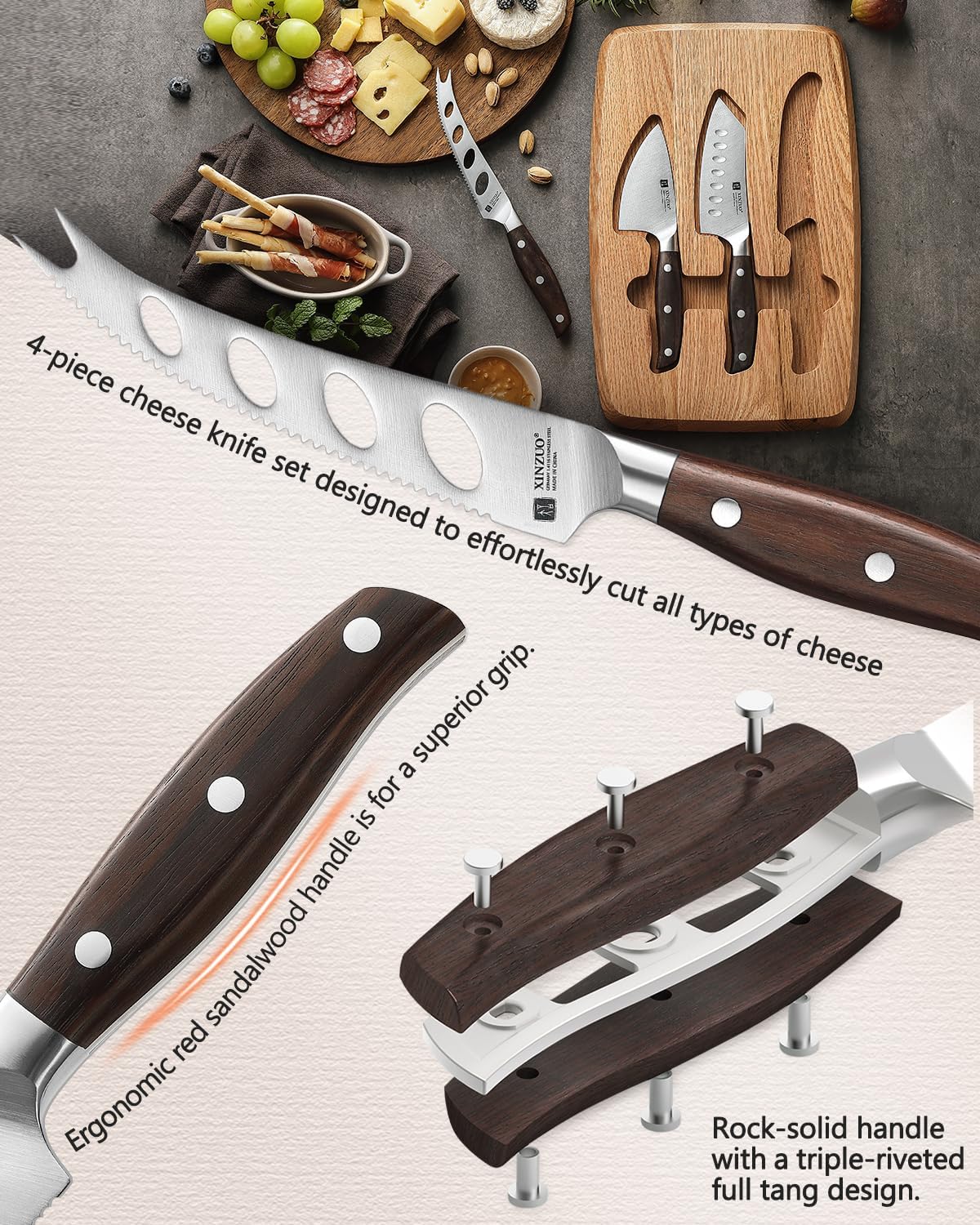 Meat Cleaver Knife, 7 Inches German Stainless Steel Chef Cleaver Knife,Vegetable Meat Cleaver,Multifunction Chopper Butcher Knife,Chinese Chef Knife, Ultra Sharp, Red Sandalwood Handle