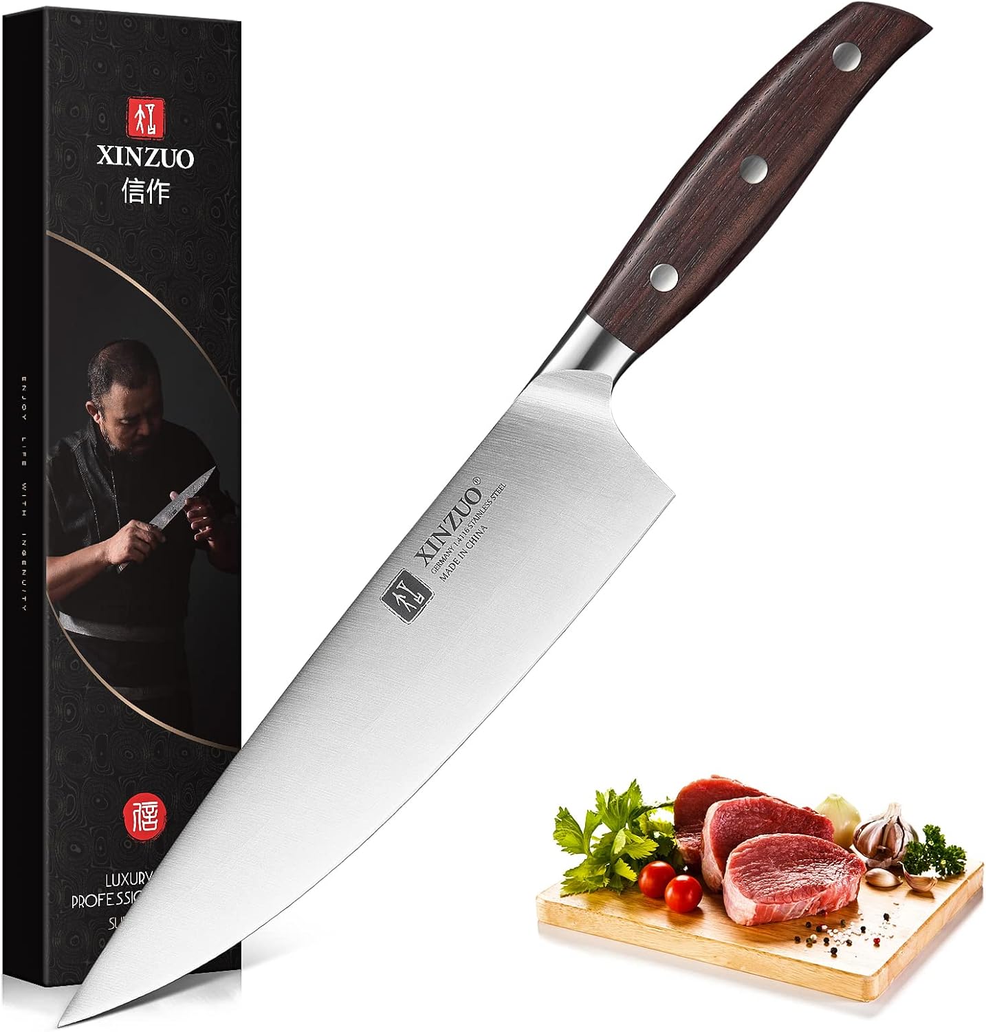 Meat Cleaver Knife, 7 Inches German Stainless Steel Chef Cleaver Knife,Vegetable Meat Cleaver,Multifunction Chopper Butcher Knife,Chinese Chef Knife, Ultra Sharp, Red Sandalwood Handle