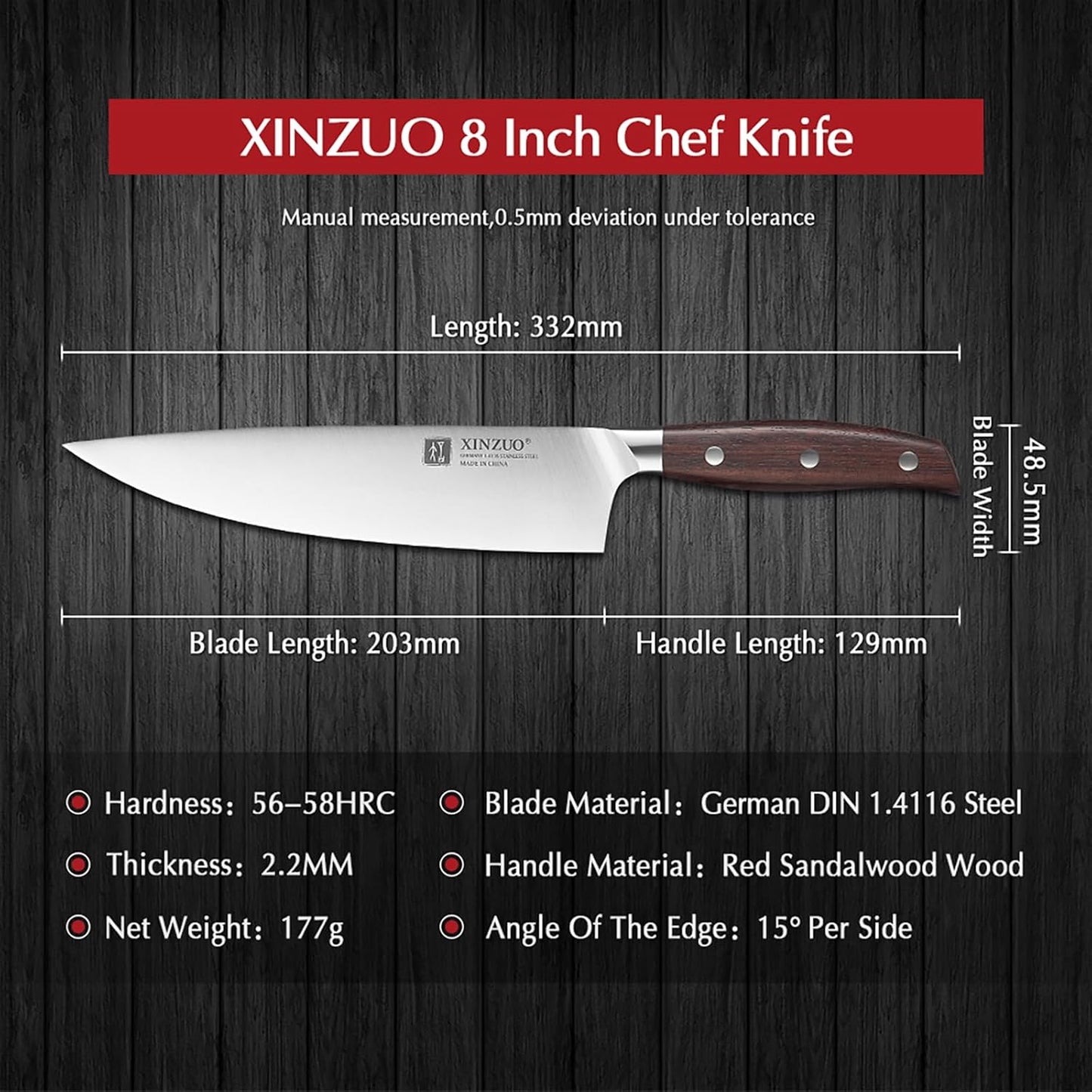 Meat Cleaver Knife, 7 Inches German Stainless Steel Chef Cleaver Knife,Vegetable Meat Cleaver,Multifunction Chopper Butcher Knife,Chinese Chef Knife, Ultra Sharp, Red Sandalwood Handle