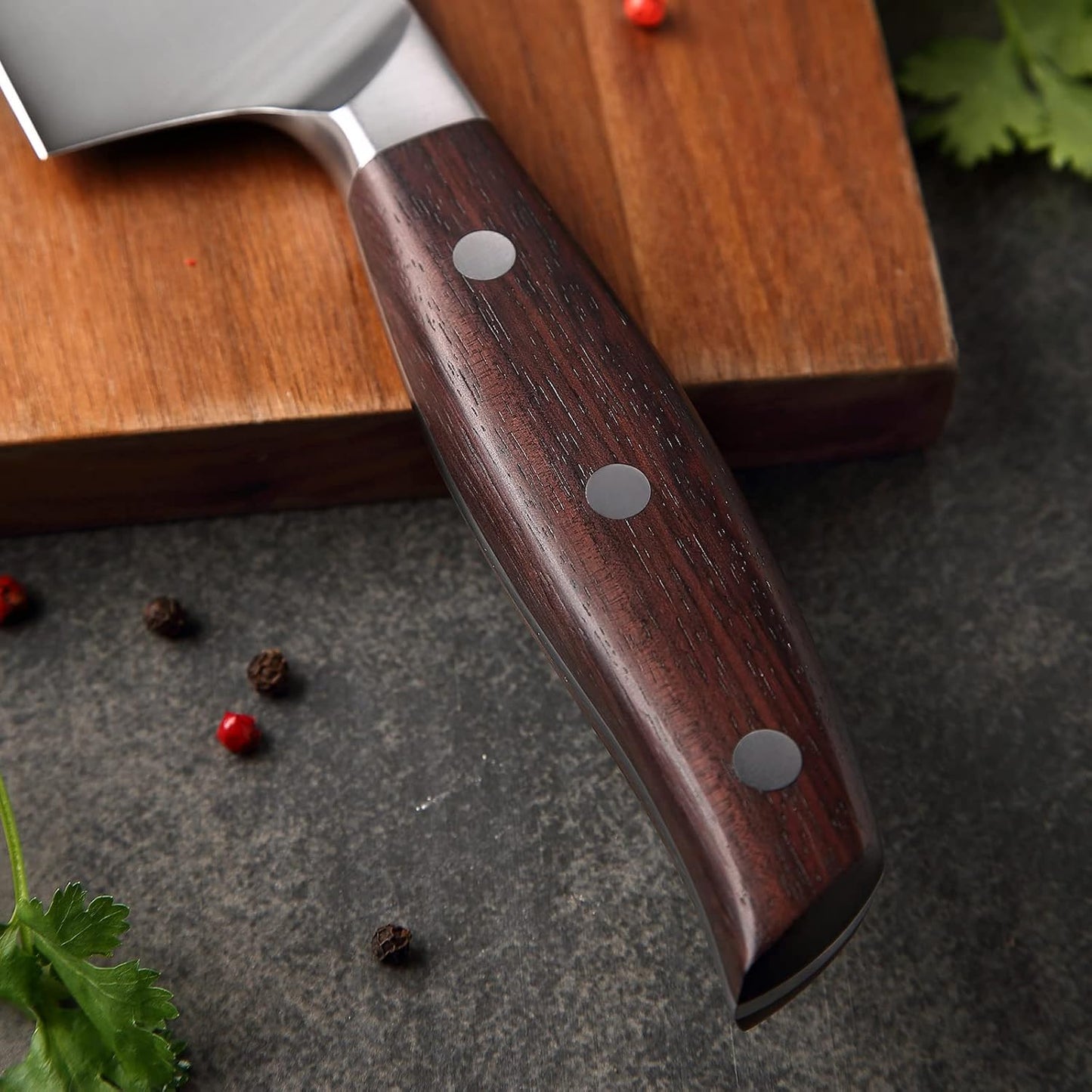Meat Cleaver Knife, 7 Inches German Stainless Steel Chef Cleaver Knife,Vegetable Meat Cleaver,Multifunction Chopper Butcher Knife,Chinese Chef Knife, Ultra Sharp, Red Sandalwood Handle