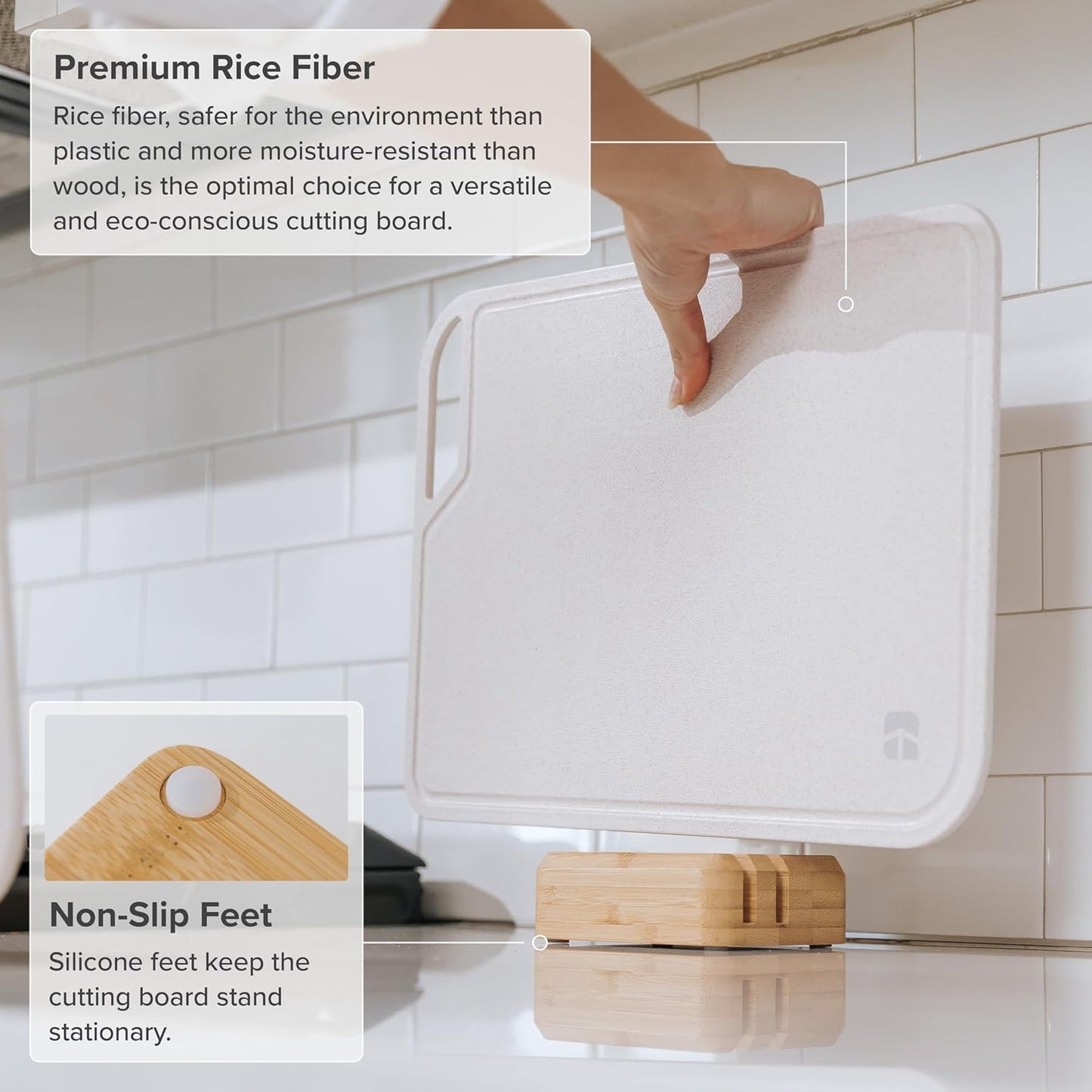 Rice Fiber Cutting Board Set with Stand, 2-Piece, Bamboo