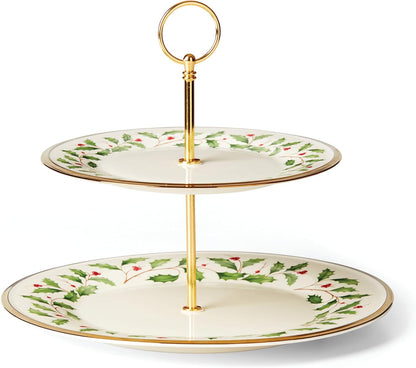 Serveware, Hosting The Holidays Cheese Plate & Knife Set, Service for 1, Ivory Porcelain, Dishwasher Safe, 6.75 Inch Diameter, Christmas Decorations, Christmas Decor (White/Green/Red, 2 Pieces)