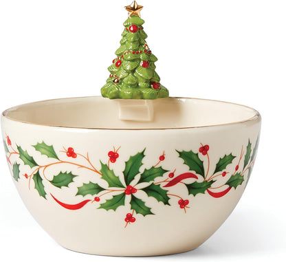 Serveware, Hosting The Holidays Cheese Plate & Knife Set, Service for 1, Ivory Porcelain, Dishwasher Safe, 6.75 Inch Diameter, Christmas Decorations, Christmas Decor (White/Green/Red, 2 Pieces)