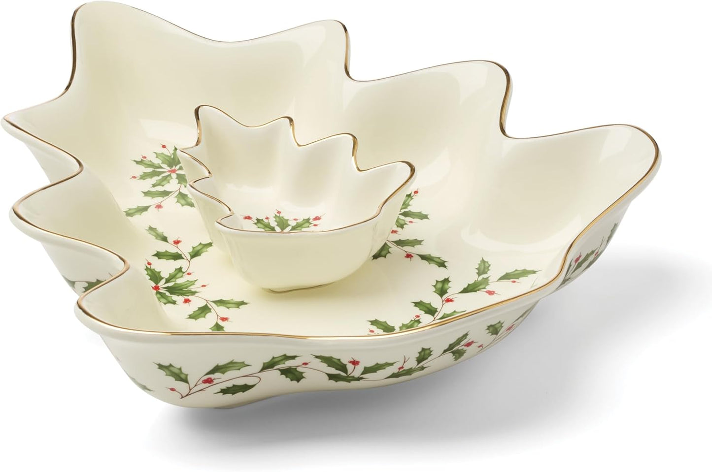 Serveware, Hosting The Holidays Cheese Plate & Knife Set, Service for 1, Ivory Porcelain, Dishwasher Safe, 6.75 Inch Diameter, Christmas Decorations, Christmas Decor (White/Green/Red, 2 Pieces)
