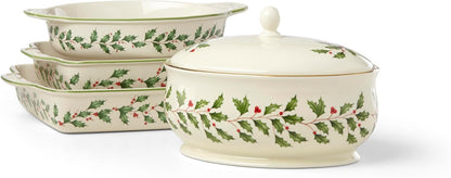 Serveware, Hosting The Holidays Cheese Plate & Knife Set, Service for 1, Ivory Porcelain, Dishwasher Safe, 6.75 Inch Diameter, Christmas Decorations, Christmas Decor (White/Green/Red, 2 Pieces)